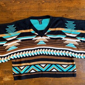 Wrangler Retro Aztec 3/4 Sleeve V Neck Sweater Like New Size Large/XLarge